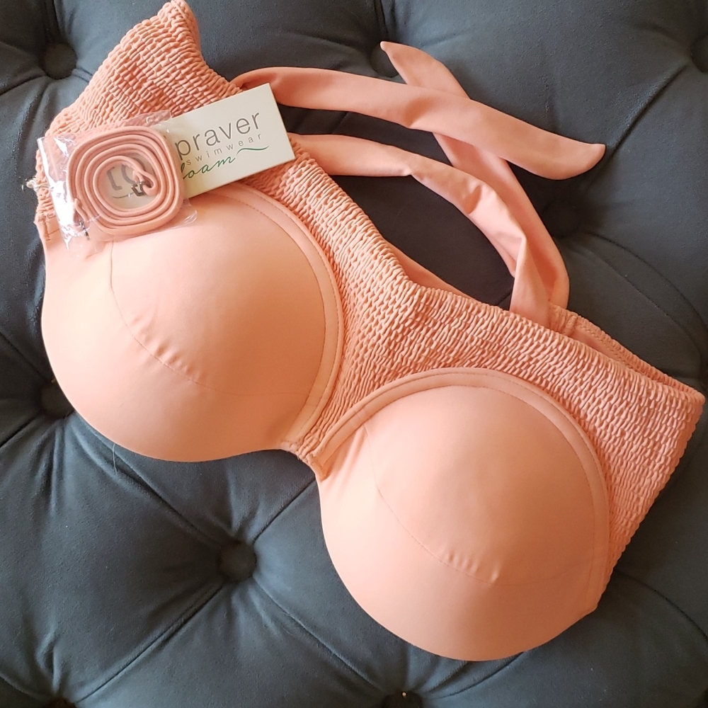 Tori Praver Pale Peach Padded Bikini Top, L